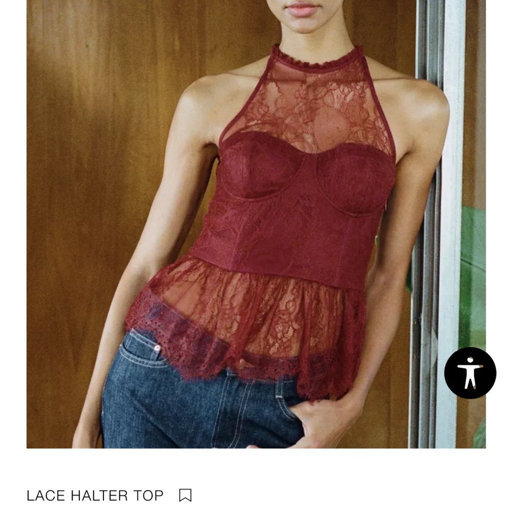 Zara Elegant Lace Halter Top - Burgundy